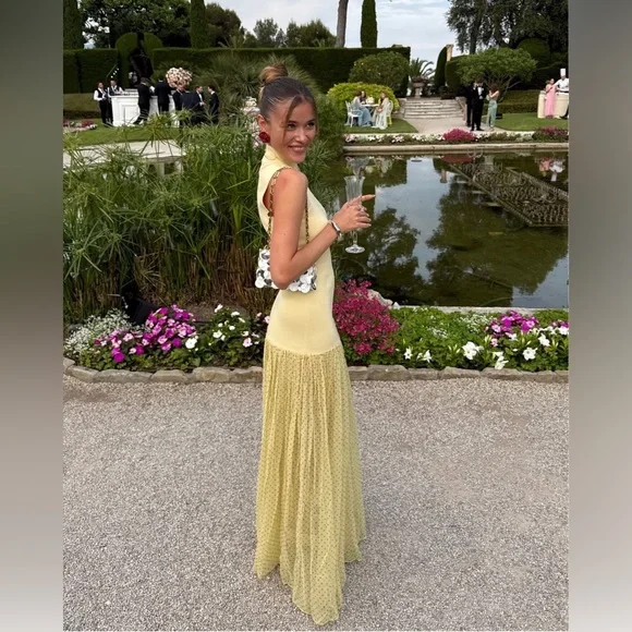 NWT HELSA Helsa Costanza Gown in butter yellow polka dot - Picture 7 of 17